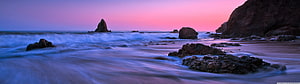 Purple Sunset Over Rocky Coastline With Long Exposure Ocean Waves HD wallpaper