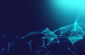 Abstract Digital Network Mesh with Glowing Cyan Nodes on Deep Blue Background HD wallpaper