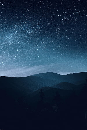 Starry Night Sky Over Dark Mountain Ranges HD phone wallpaper