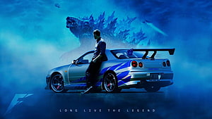 Paul Walker Nissan Skyline R34 GT-R Godzilla Poster Artwork HD wallpaper