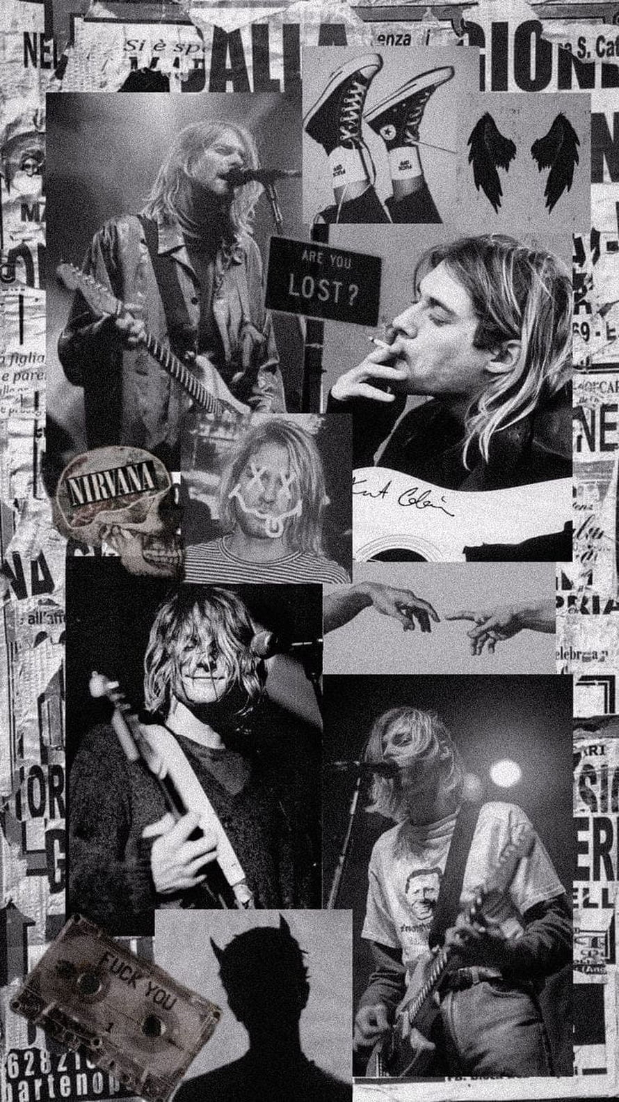 Kurt Cobain Nirvana Grunge Collage Poster with Black and White Aesthetic HD phone wallpaper