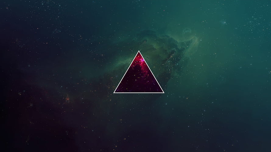Minimalist Geometric Triangle Overlay on Deep Space Nebula and Starfield HD wallpaper