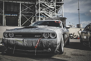 Dodge Challenger SRT Drag Racing Car With Grime And Dirt At The Track HD wallpaper