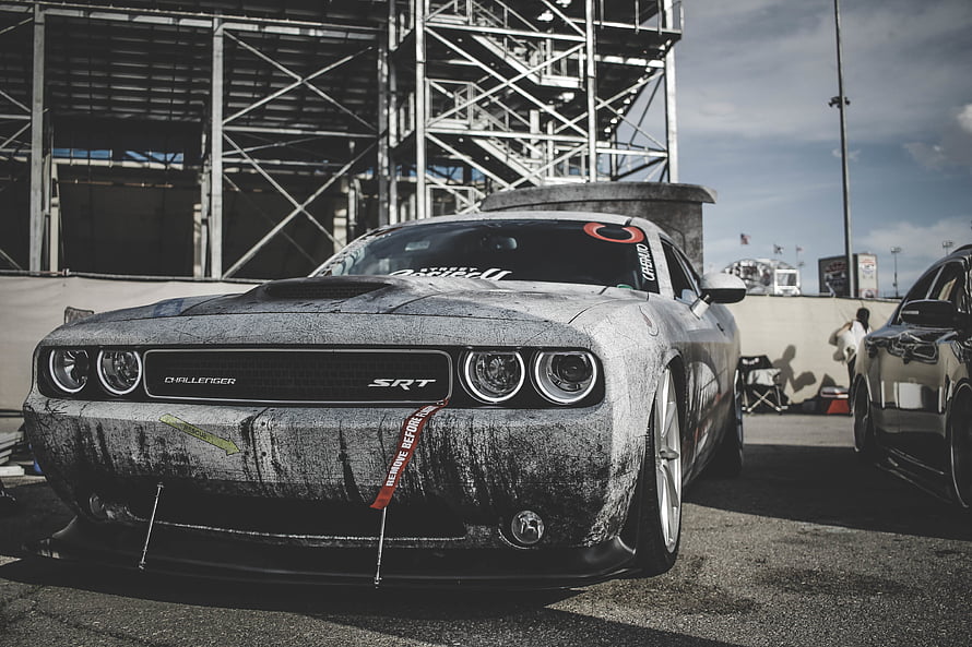 Dodge Challenger SRT Drag Racing Car With Grime And Dirt At The Track HD wallpaper