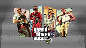 Grand Theft Auto V Four Main Characters Promotional Artwork HD wallpaper