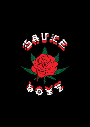 Sauce Boyz Red Rose Tattoo Flash Art on Black Background HD phone wallpaper