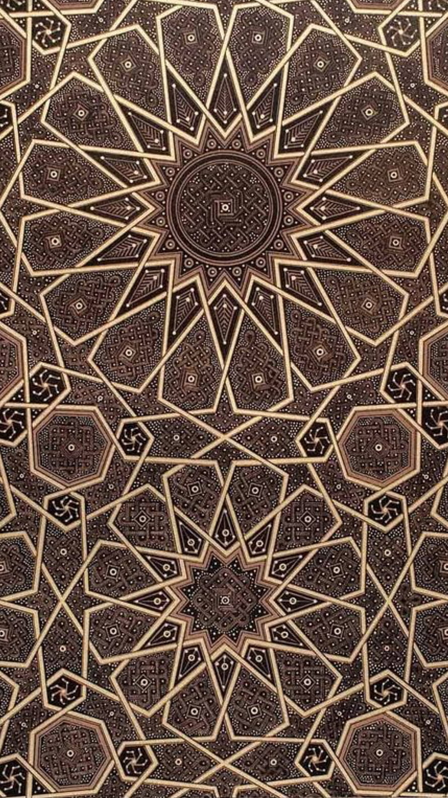 Intricate Geometric Islamic Pattern Wallpaper With Gold And Brown Star Motifs HD phone wallpaper