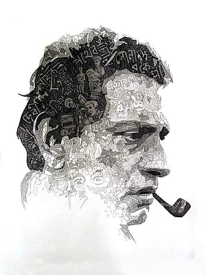 Intricate Satyajit Ray Portrait Illustration Featuring Film Production Elements and Bengali Script HD phone wallpaper