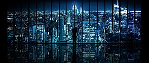 Silhouette of a businessman standing in a high-rise office overlooking a sprawling city skyline at night, One Piece Ultrawide Best Of Ultra Wide Group, 2560X1080 Ultra Wide HD wallpaper
