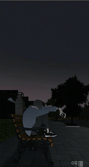 Sad Anime Boy Sitting on Park Bench at Night Holding Phone HD phone wallpaper