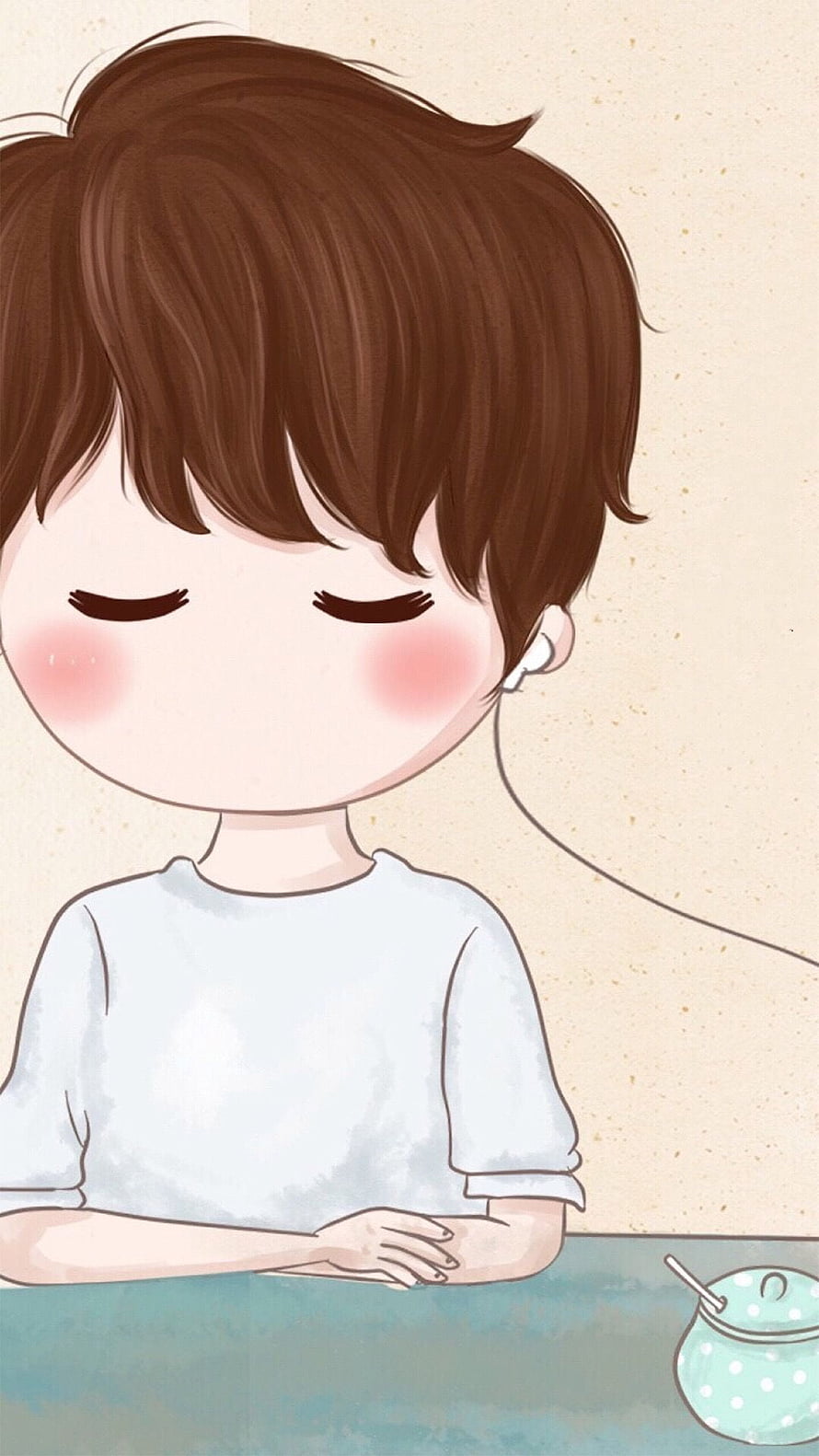 Cute Anime Boy Listening to Music with Headphones Wallpaper HD phone wallpaper