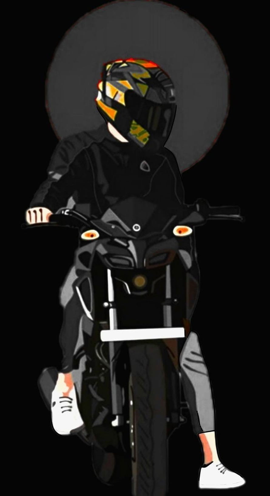 Anime Style Biker on Black Motorcycle with Yellow Helmet HD phone wallpaper