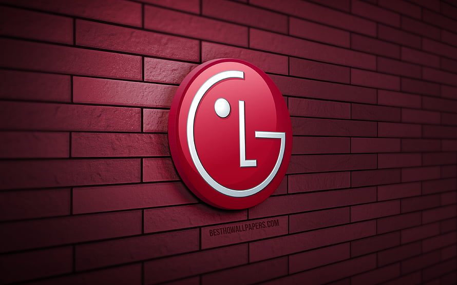 LG 3D Logo Emblem Mounted on a Deep Red Brick Wall Surface HD wallpaper