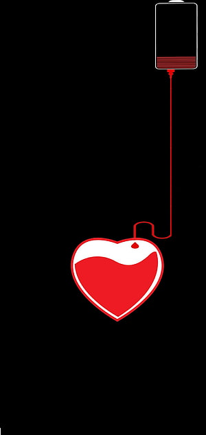Minimalist Red Heart Receiving Blood Transfusion IV Drip Illustration HD phone wallpaper