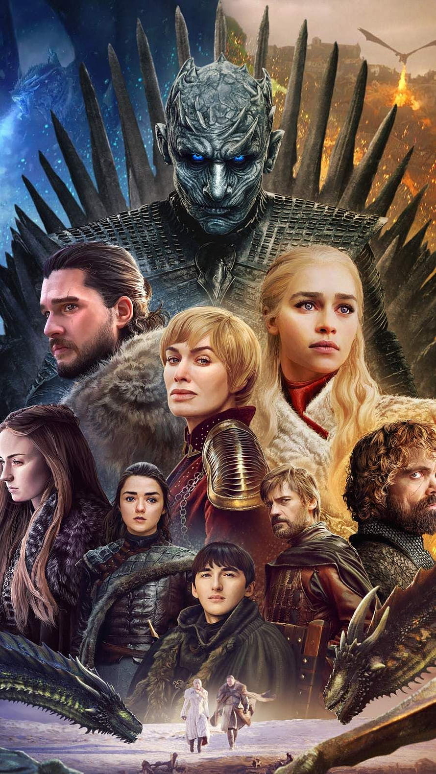 Game of Thrones Season 8 Official Poster Featuring Night King, Daenerys, Jon Snow, and Arya Stark HD phone wallpaper