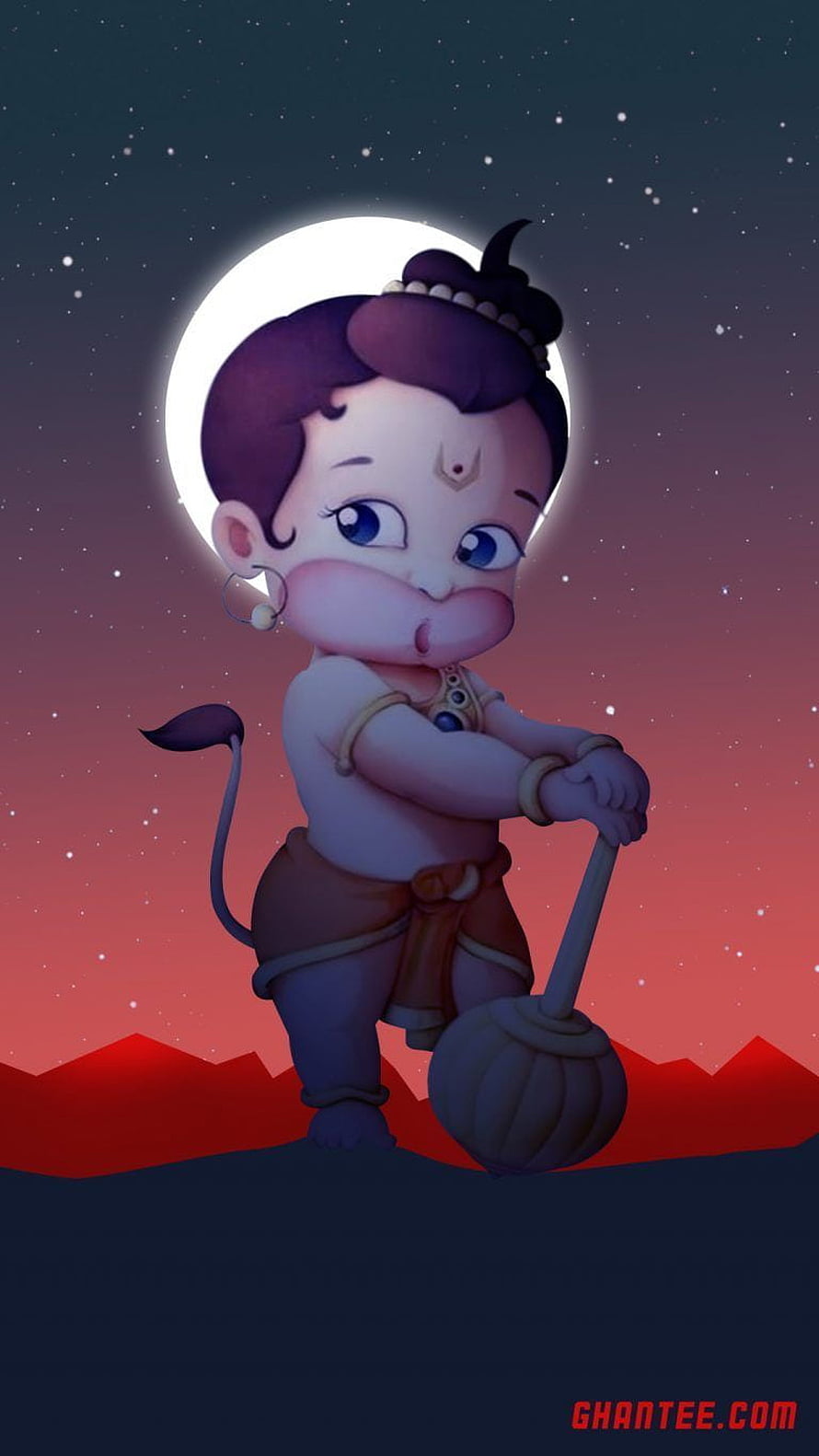 Cute 3D Baby Hanuman Holding Mace Under Full Moon Night Sky, Lord hanuman for your mobile . Ghantee. Hanuman , Bal hanuman, Lord hanuman, Baby Hanuman HD phone wallpaper
