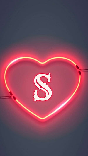 Glowing Red Neon Heart Sign With Stylized Letter S Initial HD phone wallpaper