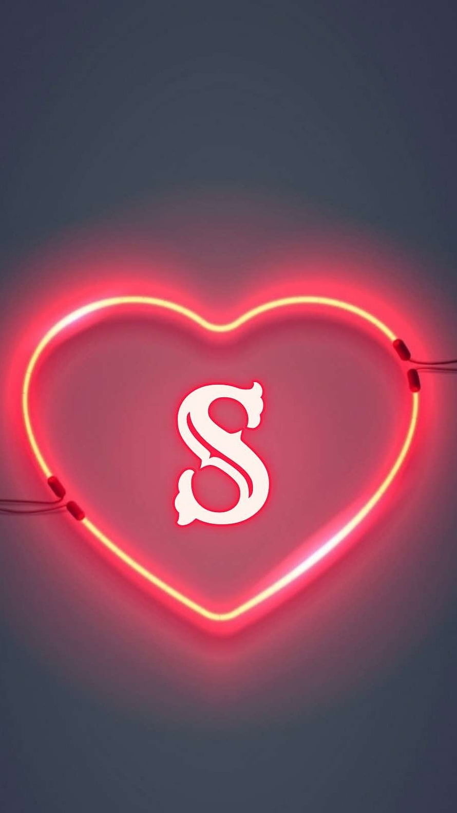 Glowing Red Neon Heart Sign With Stylized Letter S Initial HD phone wallpaper