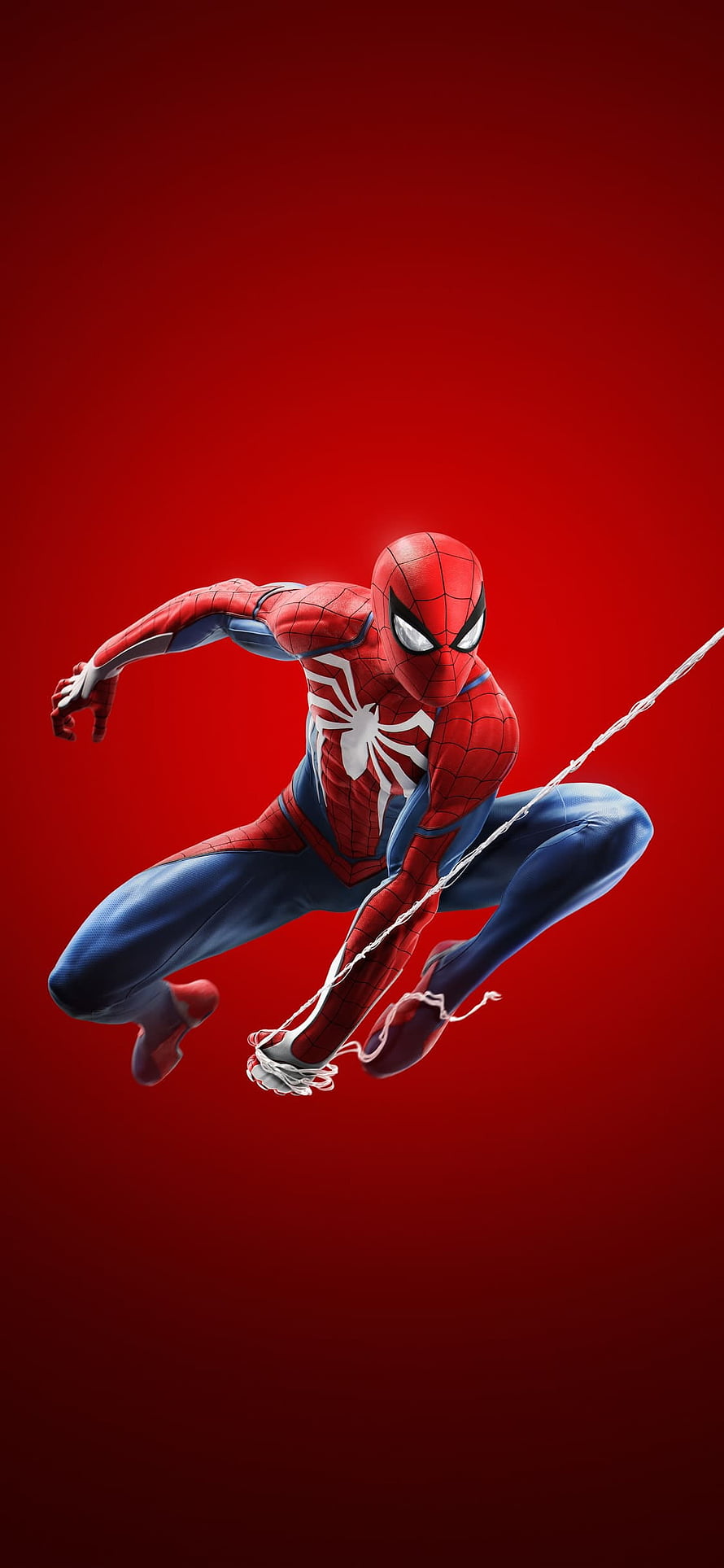 Spider-Man in Dynamic Crouching Pose with Web Line Against Deep Red Background, Spider Man : Background For , Spiderman Aesthetic HD phone wallpaper
