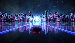 Retro-Futuristic Night Drive Through Neon Cyberpunk Cityscape with Outrun Aesthetic HD wallpaper