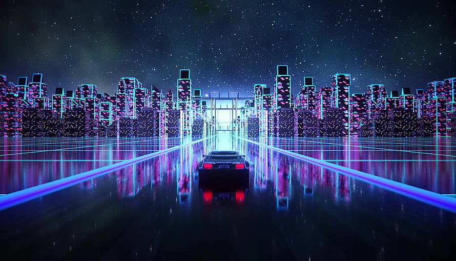 Retro-Futuristic Night Drive Through Neon Cyberpunk Cityscape with Outrun Aesthetic HD wallpaper