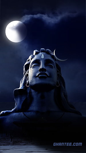 Adiyogi Shiva Statue Under Full Moon Night Sky HD phone wallpaper