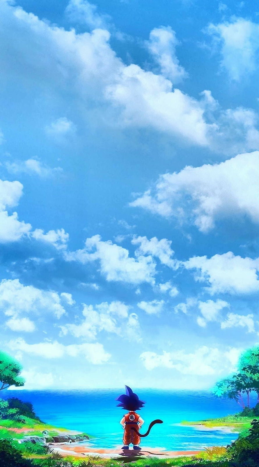 Child Goku Standing on Beach Looking at Ocean Sky Dragon Ball Z Anime Wallpaper HD phone wallpaper