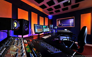 Professional Music Recording Studio with Mixing Console and Monitors HD wallpaper