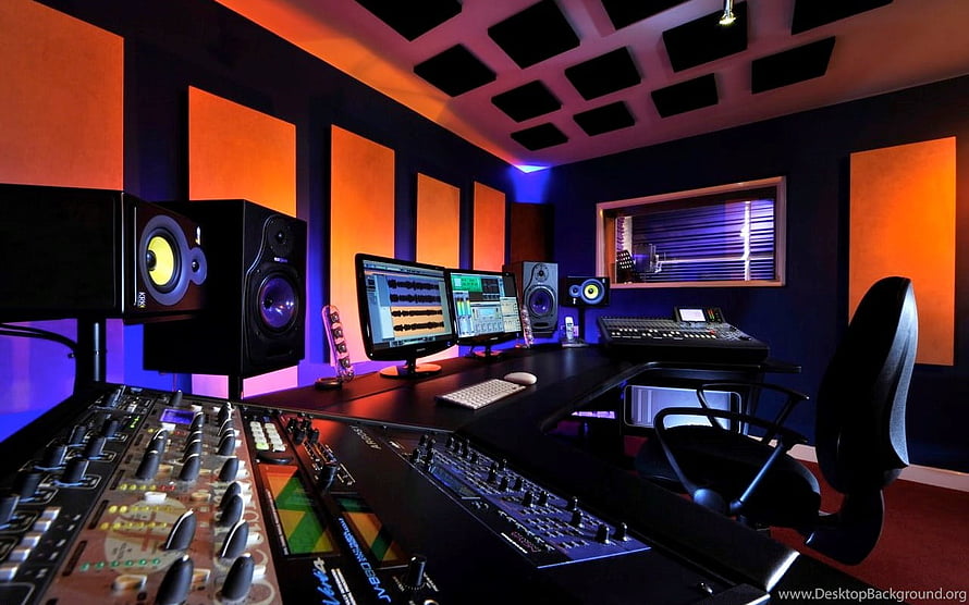 Professional Music Recording Studio with Mixing Console and Monitors HD wallpaper