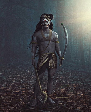 Karuppasamy Warrior in Dark Forest with Bow and Spear HD phone wallpaper