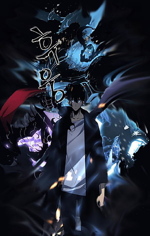 Solo Leveling Anime Character with Dark Energy and Blue Flames HD phone wallpaper