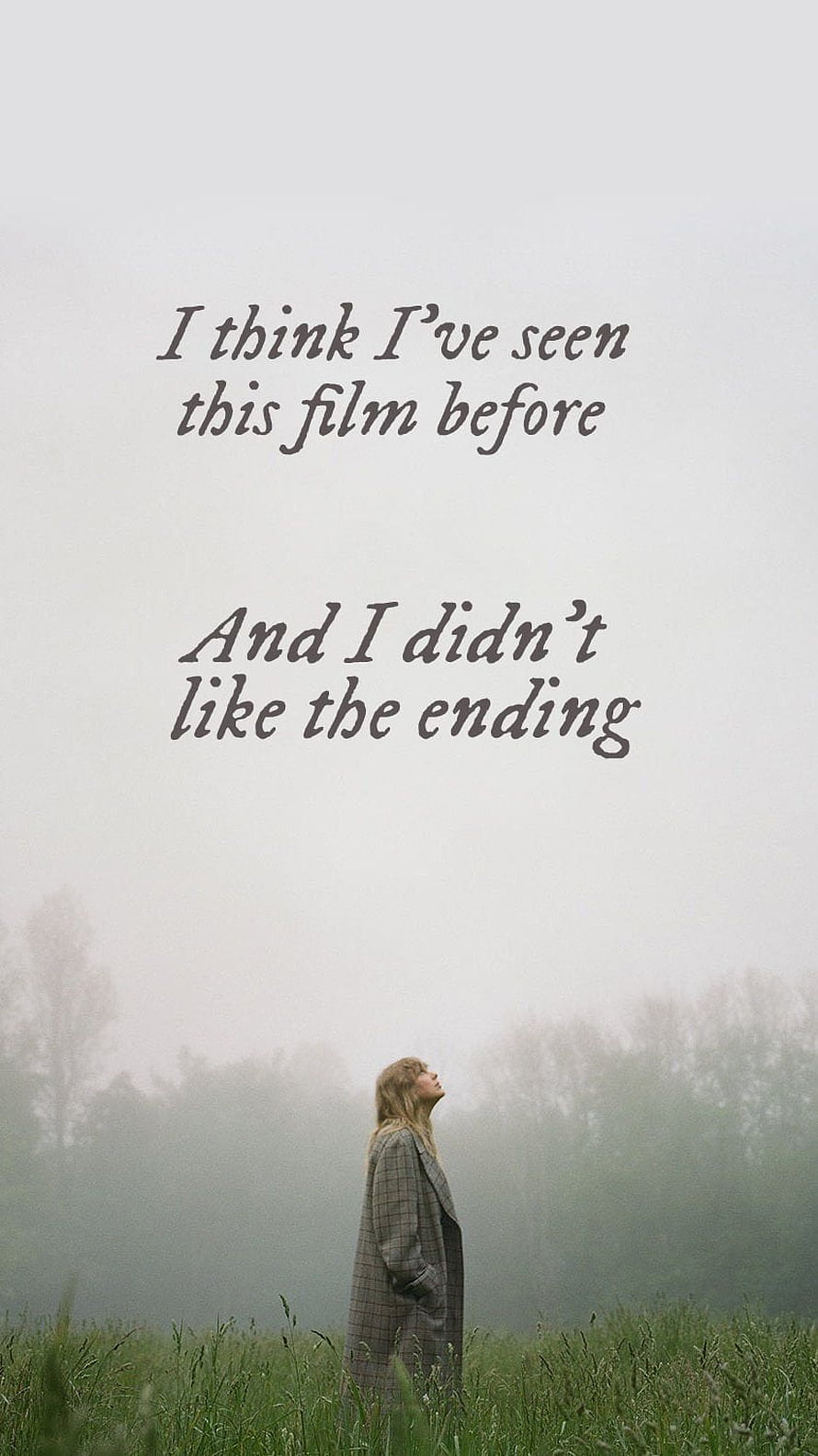 Taylor Swift Folklore Quote on Misty Field with Woman in Plaid Coat, Taylor Swift Folklore Quotes, Taylor Swift Lyric HD phone wallpaper