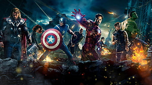 Avengers Assemble in Epic Battle Scene with Iron Man, Captain America, Thor, and Hulk HD wallpaper