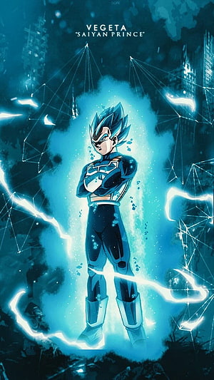 Vegeta Ultra Ego Dragon Ball Anime Character Artwork with Blue Aura and Lightning HD phone wallpaper