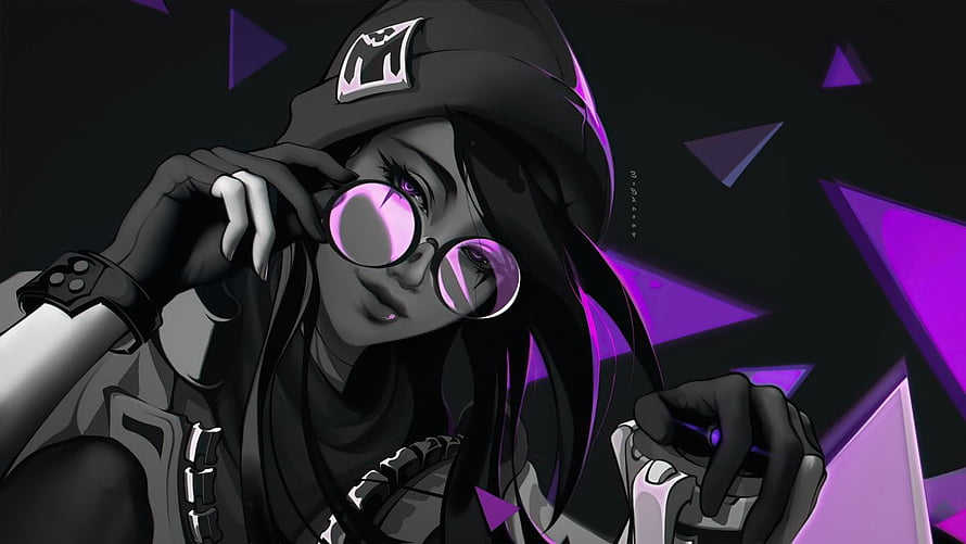 Valorant Killjoy Digital Art Portrait with Purple Geometric Background HD wallpaper