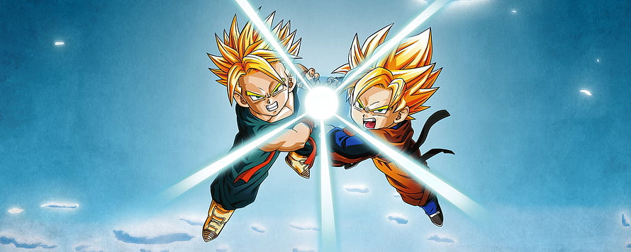 Dragon Ball Z Super Saiyan Goku and Vegeta Fist Bump in Blue Sky HD wallpaper
