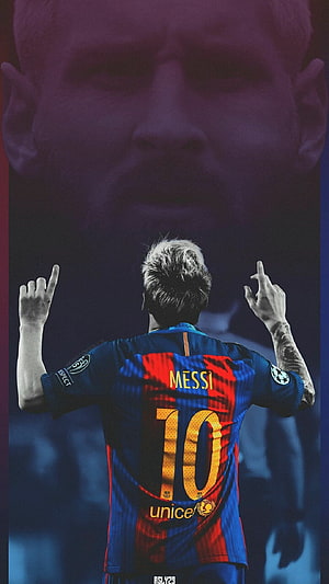 Lionel Messi FC Barcelona Number 10 Jersey Back View Celebration Pose HD phone wallpaper