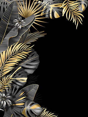 Luxurious Black and Gold Tropical Leaves Wallpaper HD phone wallpaper