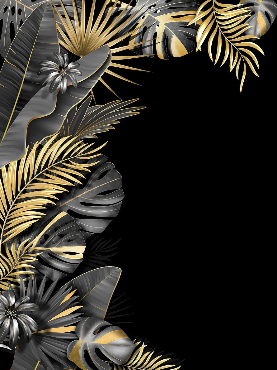 Luxurious Black and Gold Tropical Leaves Wallpaper HD phone wallpaper