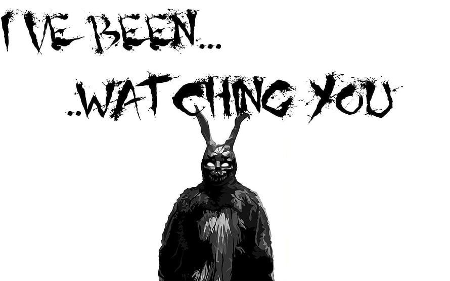 Frank the Rabbit from Donnie Darko with Creepy Watching You Text HD wallpaper
