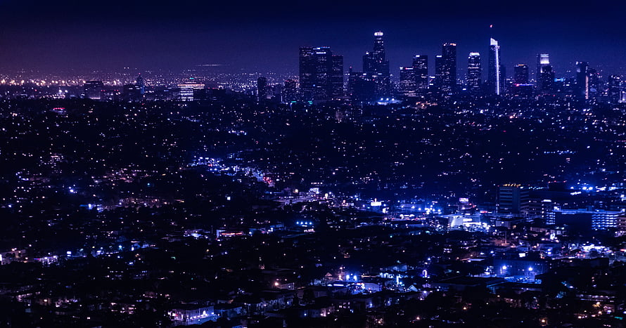 Los Angeles Skyline at Night with City Lights and Skyscrapers HD wallpaper