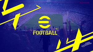 eFootball Game Logo on Stadium Background with Yellow Graphics HD wallpaper