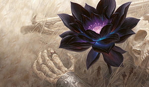 Black Lotus Card Artwork Featuring Skeletal Hand and Glowing Purple Flower HD wallpaper