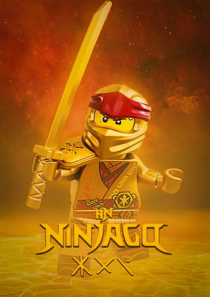 Lego Ninjago Kai Golden Ninja Legacy Poster with Sword and Fiery Background HD phone wallpaper