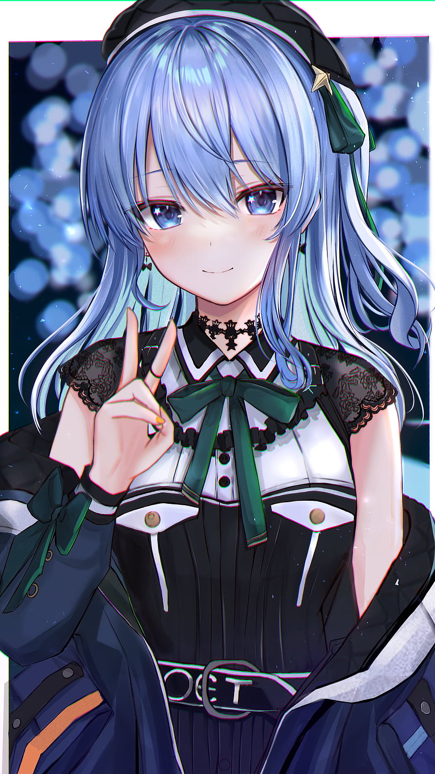 Suisei Hoshimachi from Hololive in a gothic outfit with a peace sign HD phone wallpaper