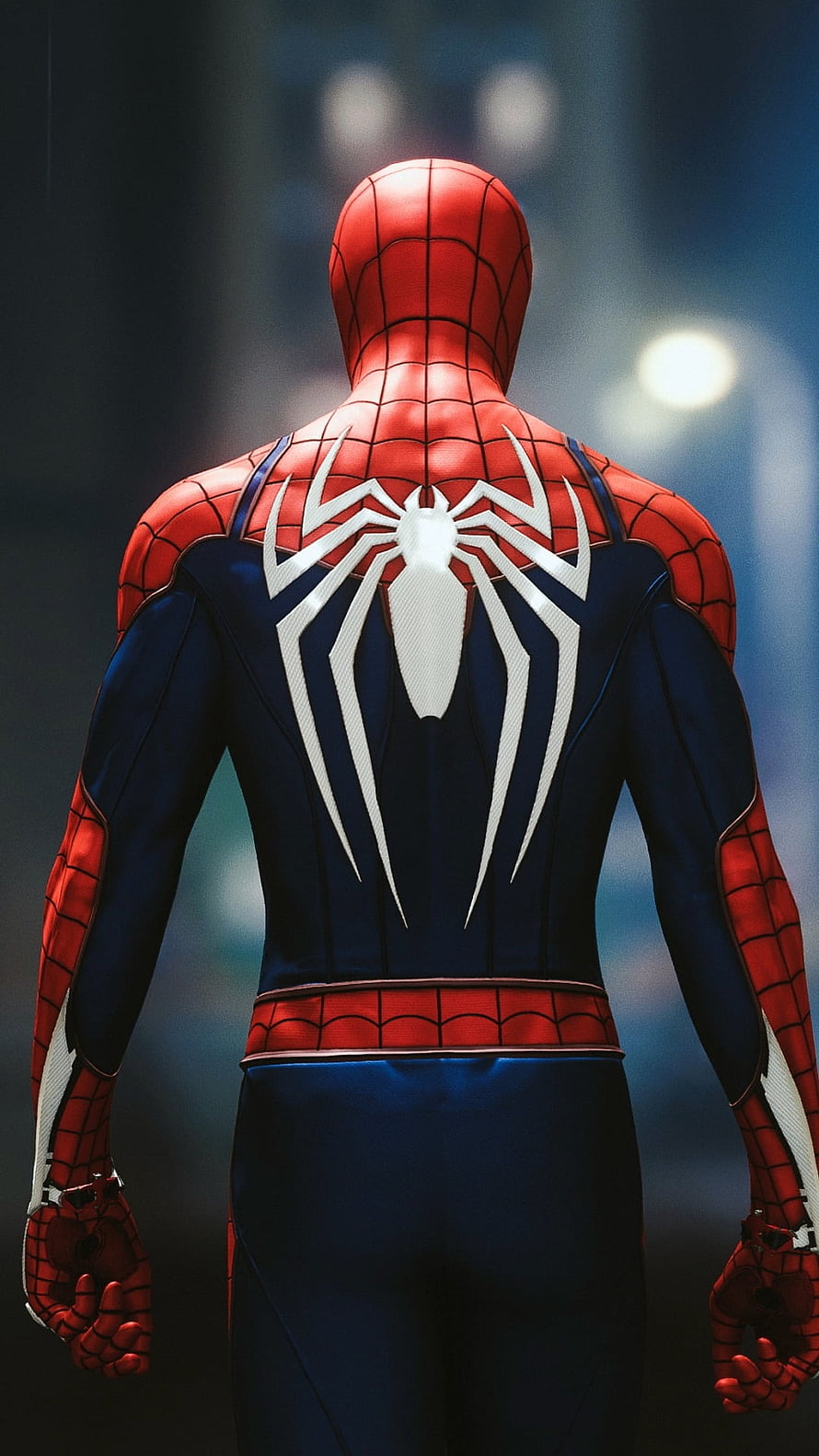 Spider-Man Far From Home Suit Back View With White Spider Emblem, Spiderman, Superhero HD phone wallpaper