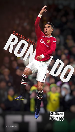 Cristiano Ronaldo in Manchester United Red Kit Celebrating Goal in the Air HD phone wallpaper