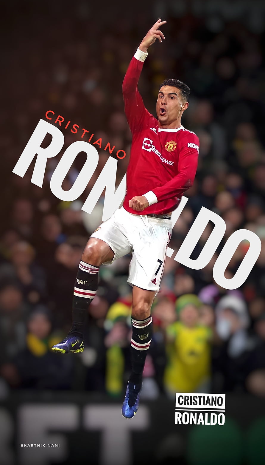 Cristiano Ronaldo in Manchester United Red Kit Celebrating Goal in the Air HD phone wallpaper