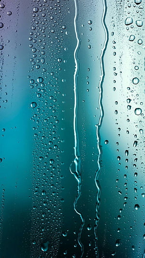 Raindrops on Glass with Teal Gradient and Water Streaks HD phone wallpaper