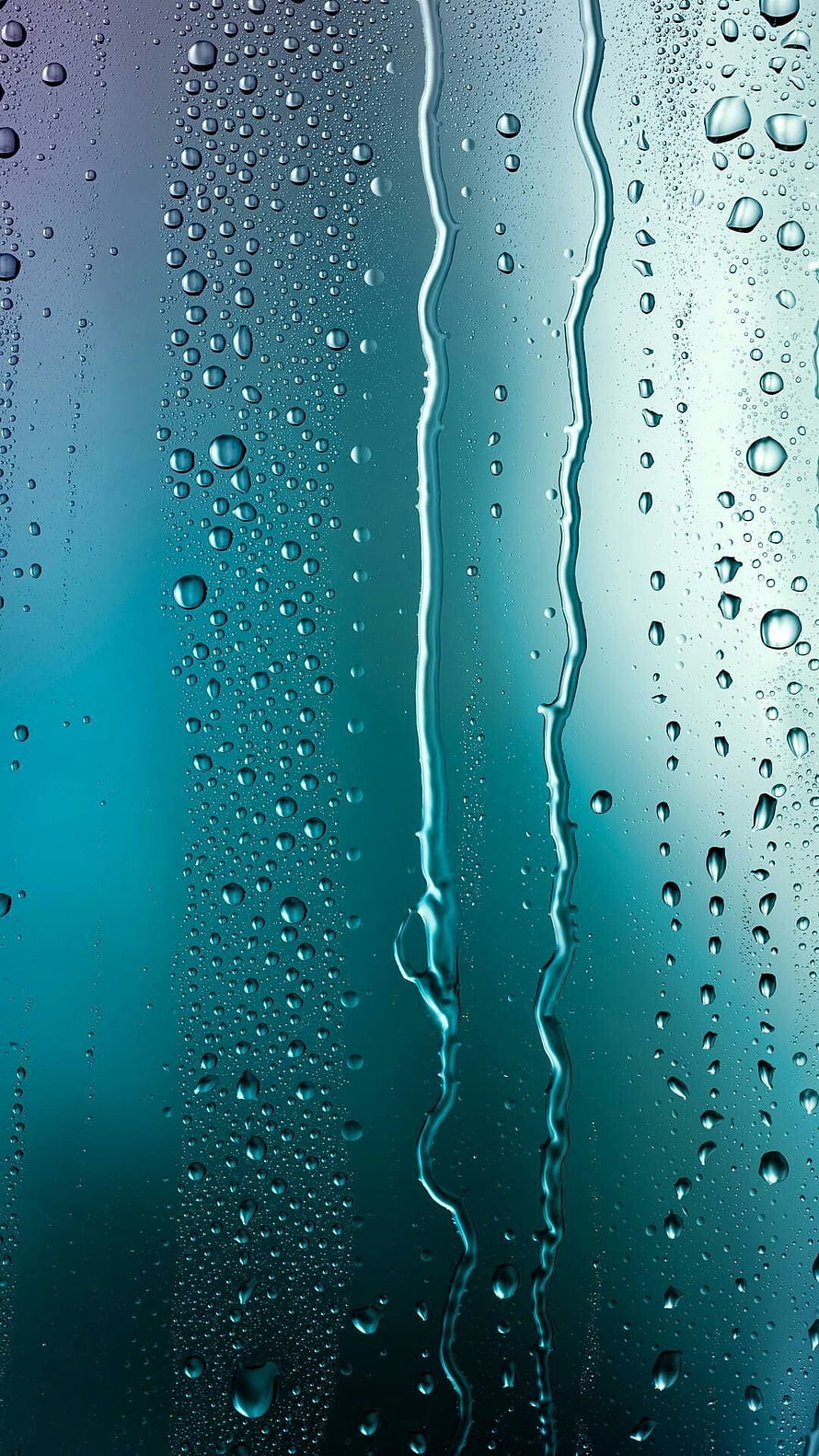Raindrops on Glass with Teal Gradient and Water Streaks HD phone wallpaper